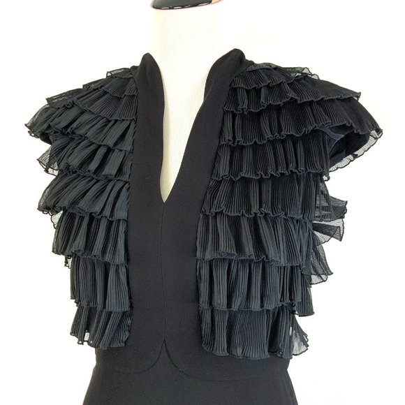 Vintage Badgley Mischka Black Tiered Ruffle Cocktail Party Dress Size 6 - Picture 4 of 16